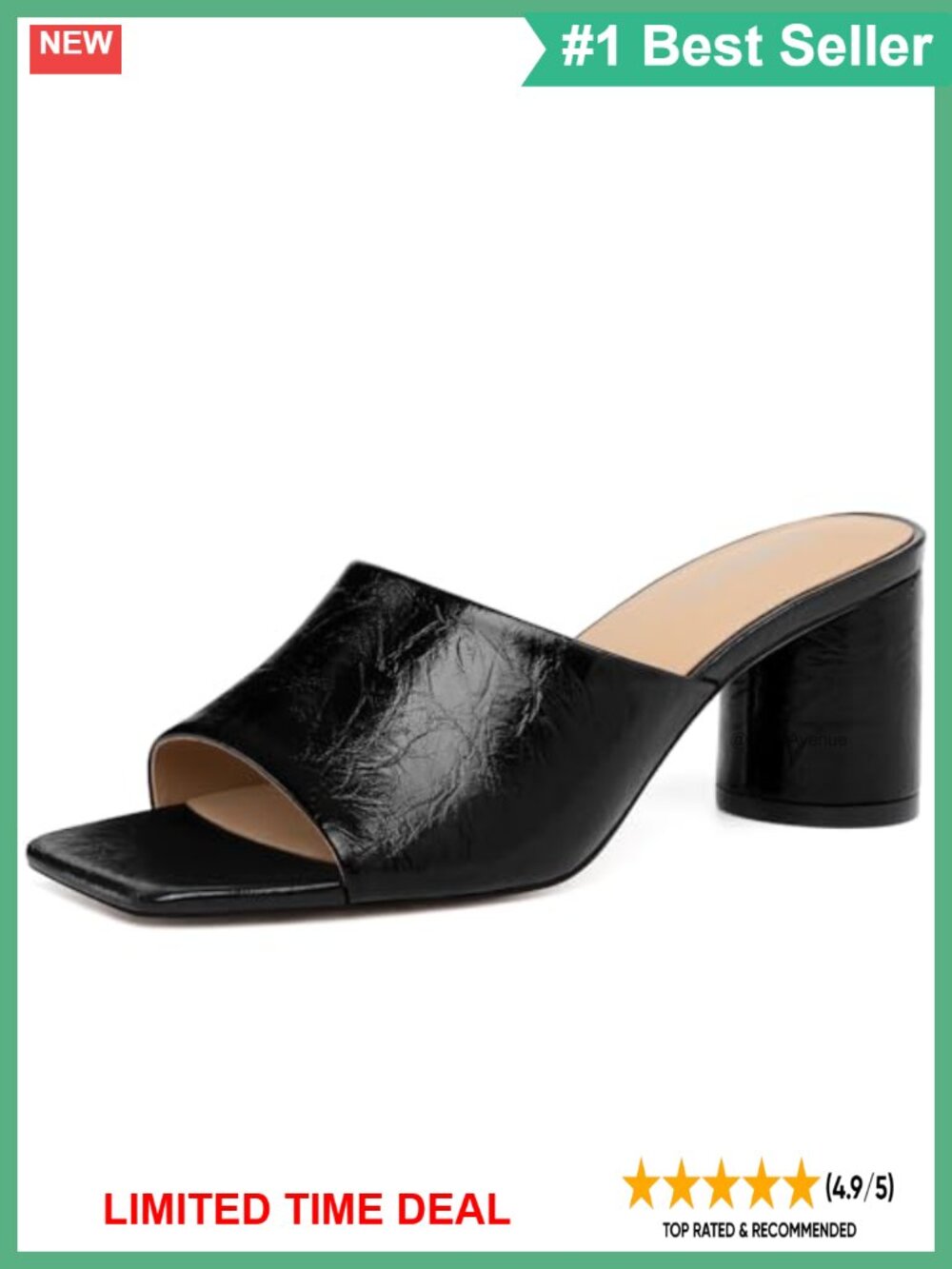 Faux Leather Dressy Sandals Chunky Heel Square Toe Mule Comfortable Work Casual